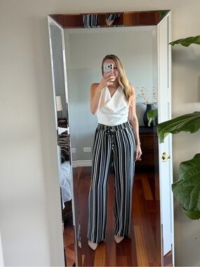 Le Chateau Black and White Striped Pants Size S